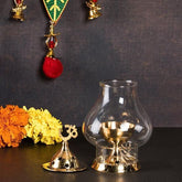 Brass Akhand Diya with Borosilicate Glass for Puja Home Temple Oil Lamp Tea Holder