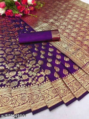 Banarasi Silk Saree With Blouse For Women (Yellow, 6.3M)