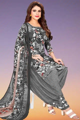 Crepe Printed Unstitched Dress Material for Women (Grey, 2 m)