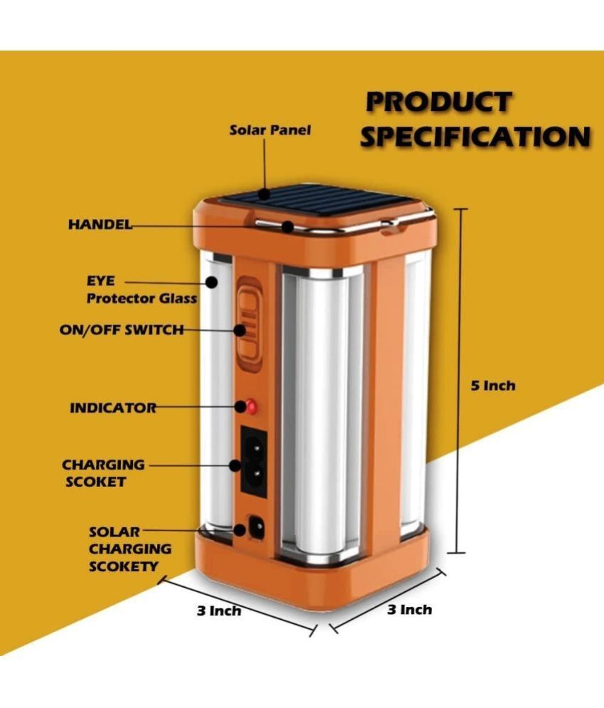Charkee 9W 4 Tubes 360 Degree Hi-Bright Lantern with Solar and Rechargeable Electric Emergency Light Pack of 1