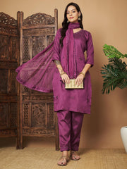 Women Embroidered Straight Kurta Set with Dupatta
