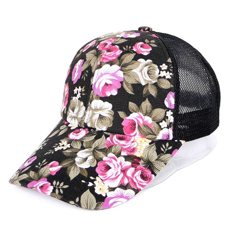 Fashion Simple Ladies Floral Rose Baseball Net Hat